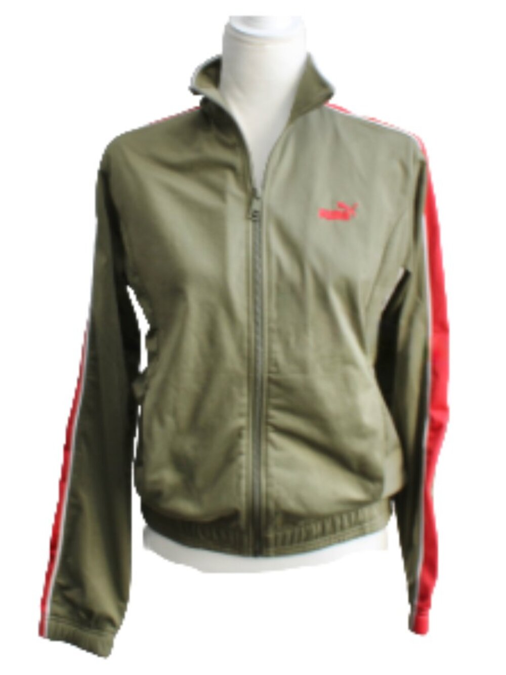 Puma Agile Women's Full Zip Jacket Green with Red Stripe Size Medium